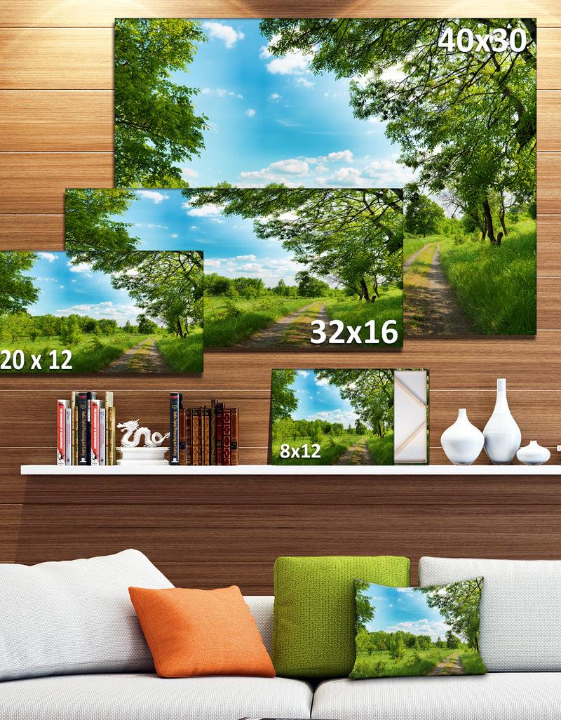 DesignQ Green Forest Road And Blue Sky - Modern Landscape Canvas Art