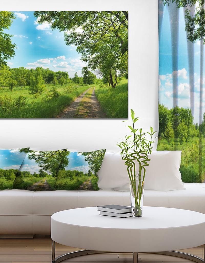 DesignQ Green Forest Road and Blue Sky - Modern Landscape Canvas Art