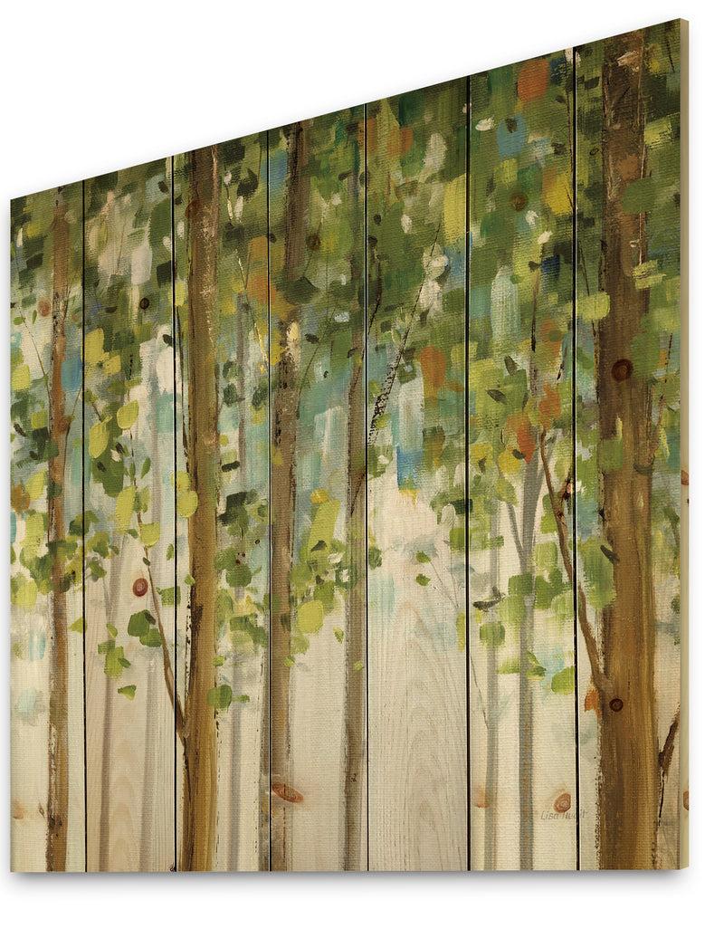 DesignQ Green Forest Study - Modern Farmhouse Print On Natural Pine Wood