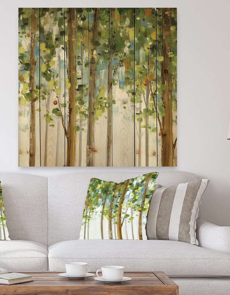 DesignQ Green Forest Study - Modern Farmhouse Print on Natural Pine Wood