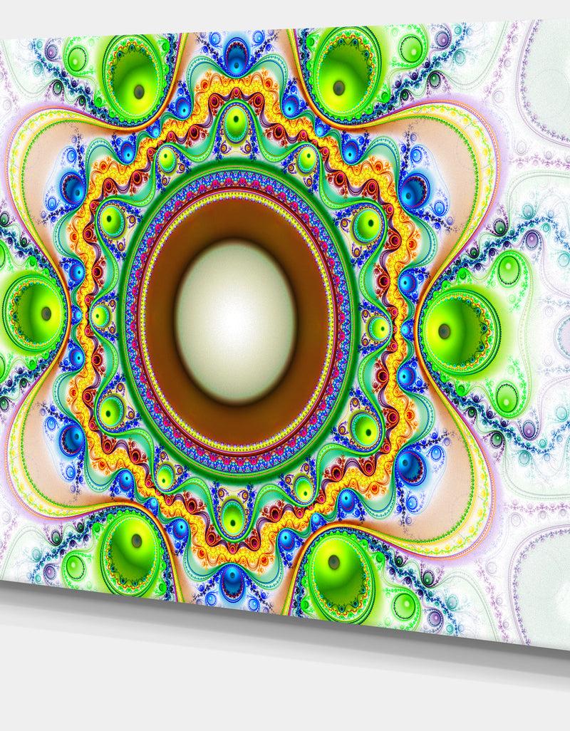 DesignQ Green Fractal Circles And Waves - Large Wall Art On Canvas