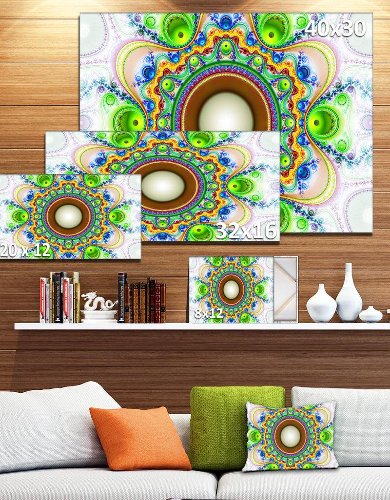 DesignQ Green Fractal Circles And Waves - Large Wall Art On Canvas