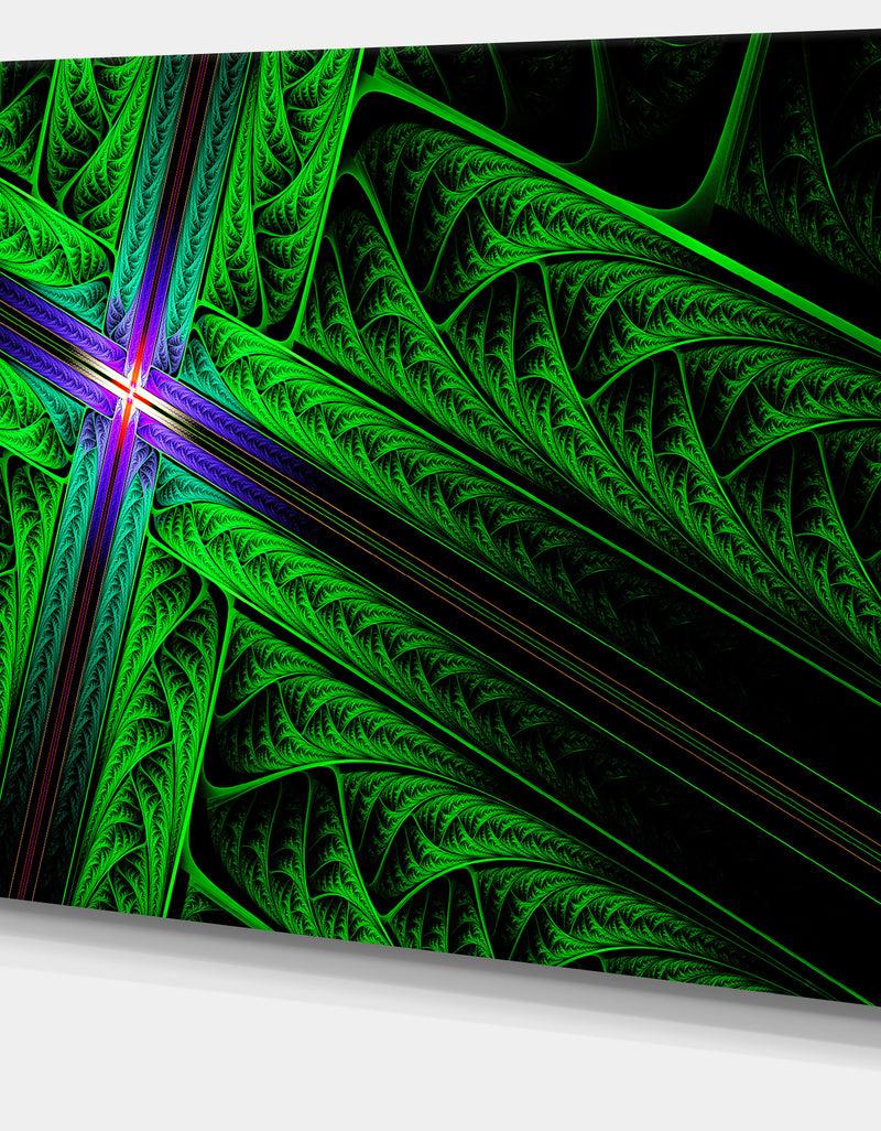 DesignQ Green Fractal Cross Design - Large Glossy Canvas Art Print