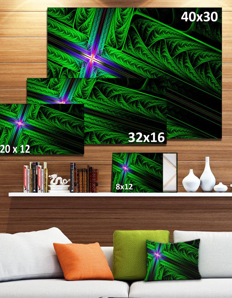 DesignQ Green Fractal Cross Design - Large Glossy Canvas Art Print