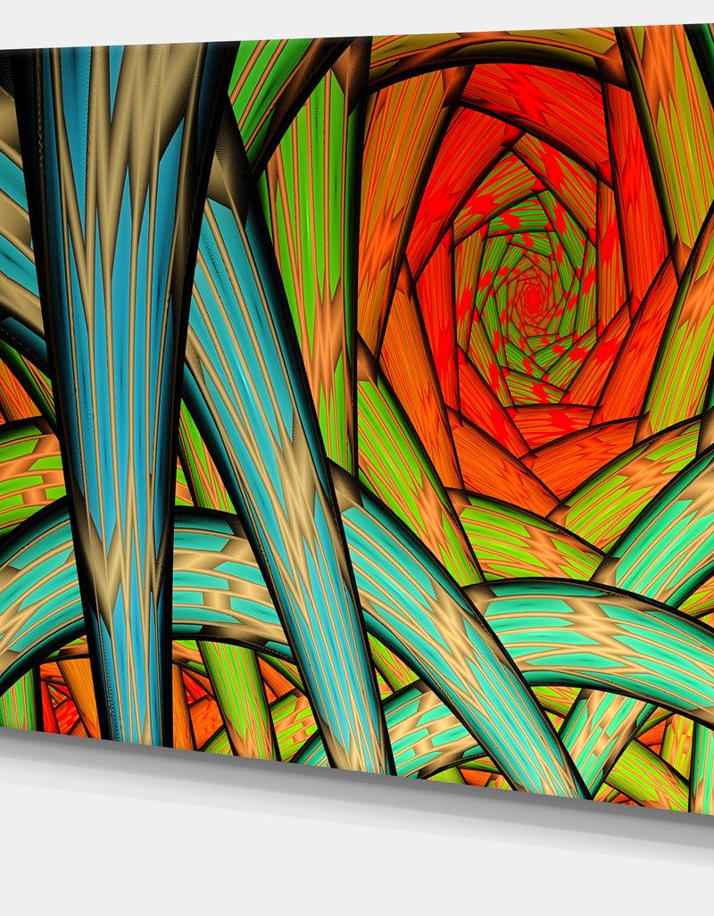 DesignQ Green Fractal Endless Tunnel - Large Glossy Canvas Art Print