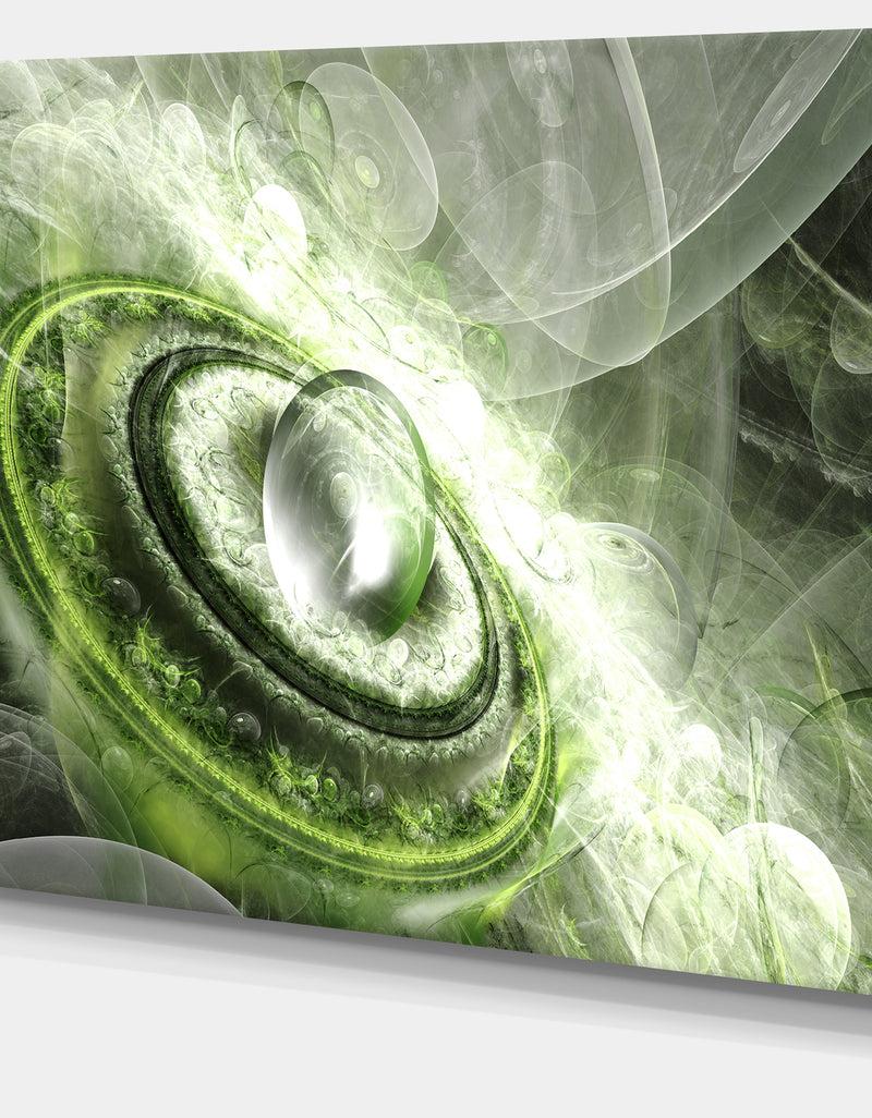 DesignQ Green Fractal Flying Saucer - Abstract Wall Art On Canvas