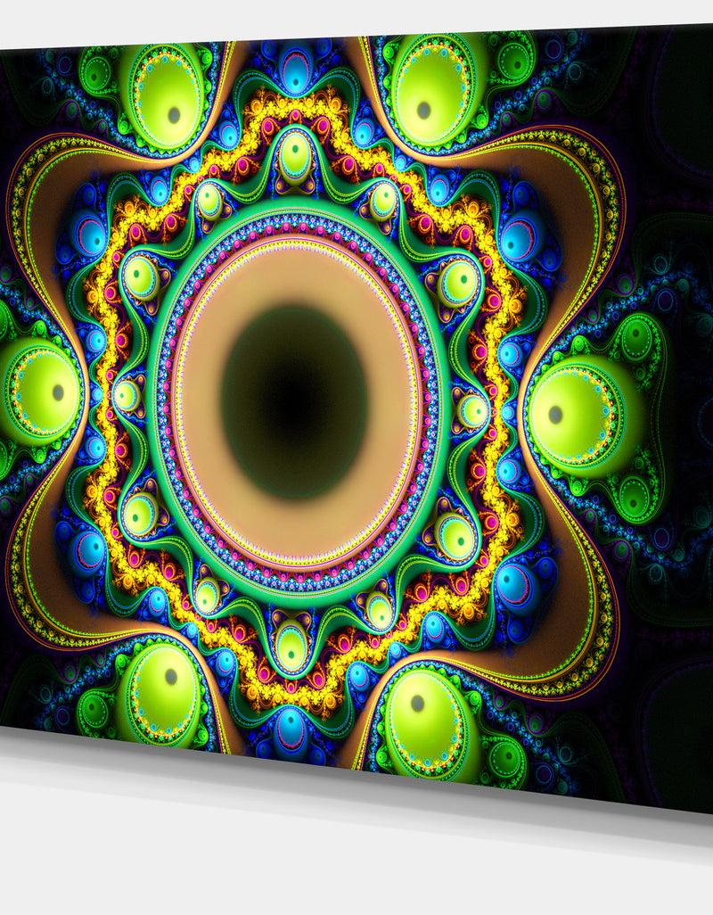 DesignQ Green Fractal Pattern With Circles - Large Wall Art On Canvas