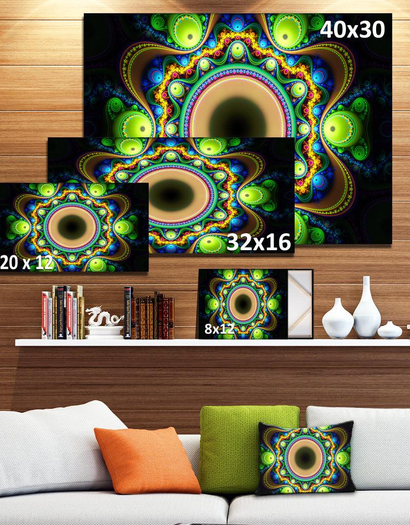DesignQ Green Fractal Pattern With Circles - Large Wall Art On Canvas