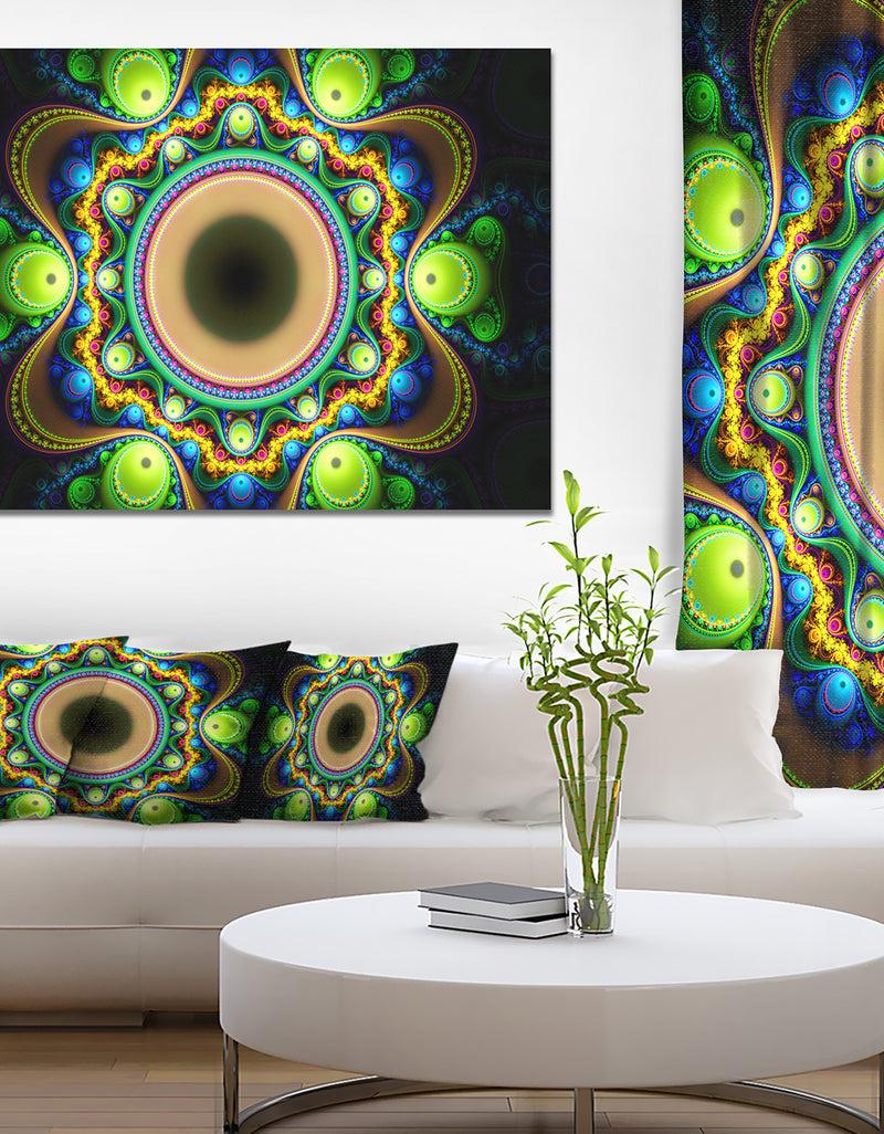 DesignQ Green Fractal Pattern With Circles - Large Wall Art On Canvas