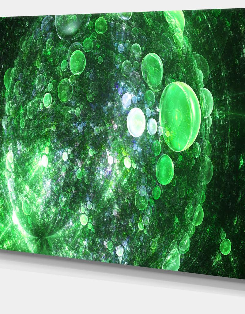 DesignQ Green Fractal Planet Of Bubbles - Extra Large Abstract Canvas Wall Art