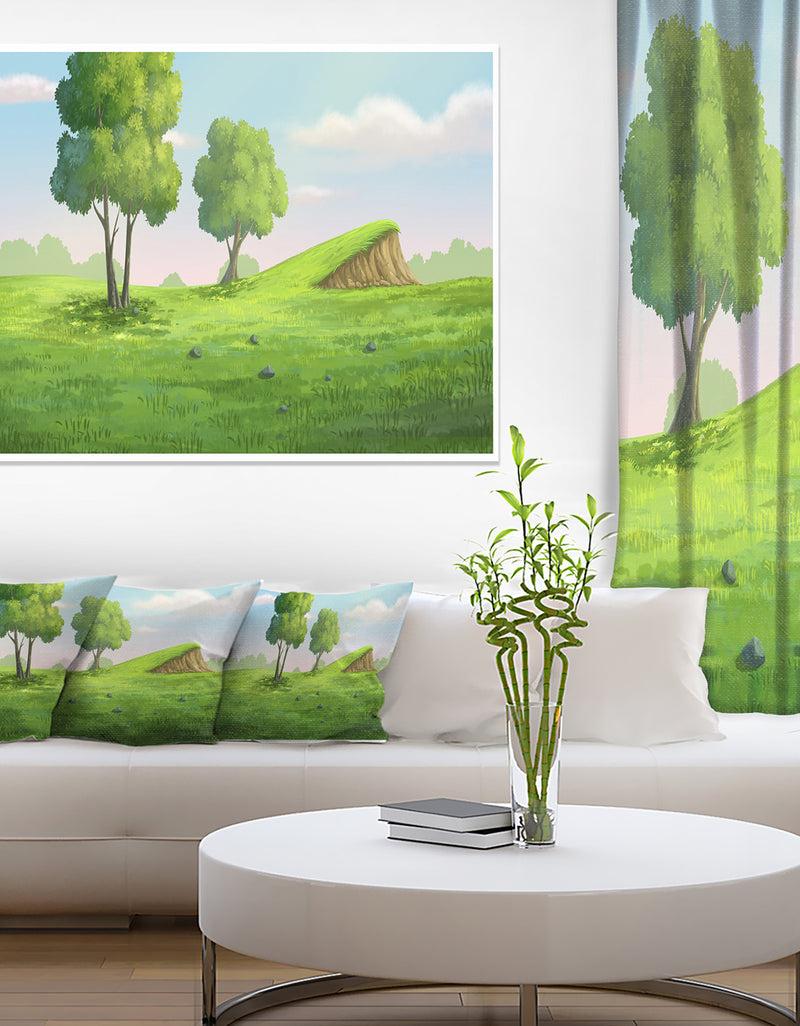 DesignQ Green Garden with Mound and Trees - Oversized Landscape Wall Art Print