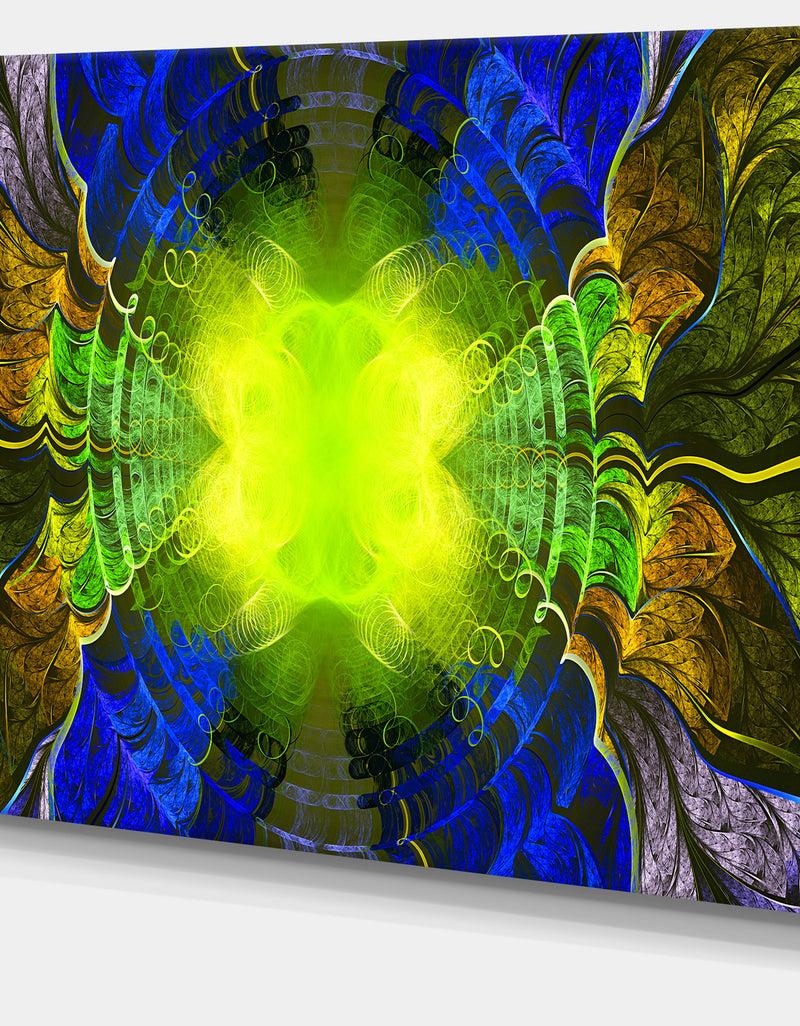 DesignQ Green Golden Fractal Stained Glass - Large Wall Art On Canvas