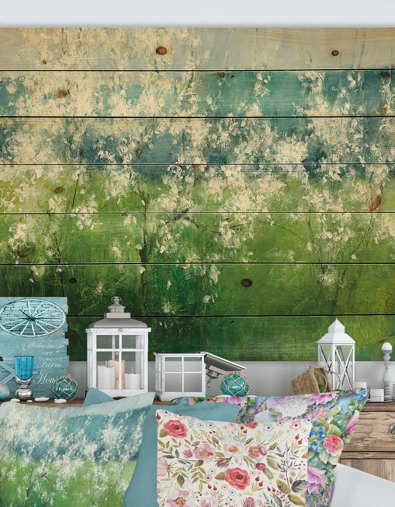 DesignQ Green Mountain Spring - Cottage Print on Natural Pine Wood