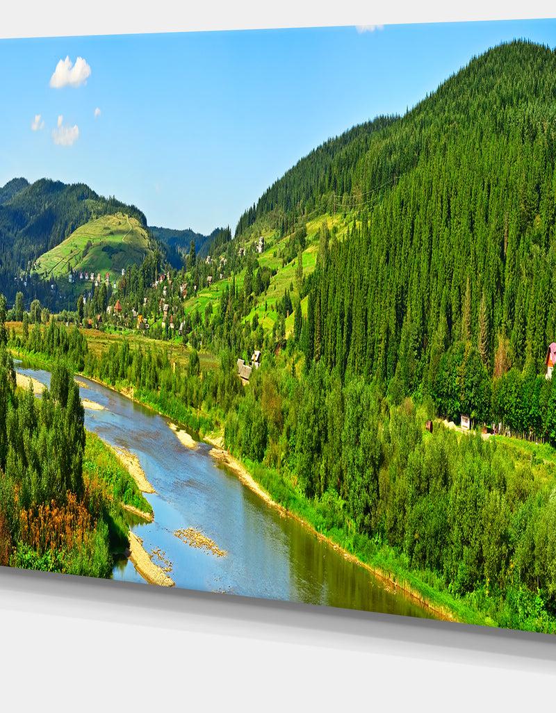 DesignQ Green Mountains And River - Landscape Wall Artwork