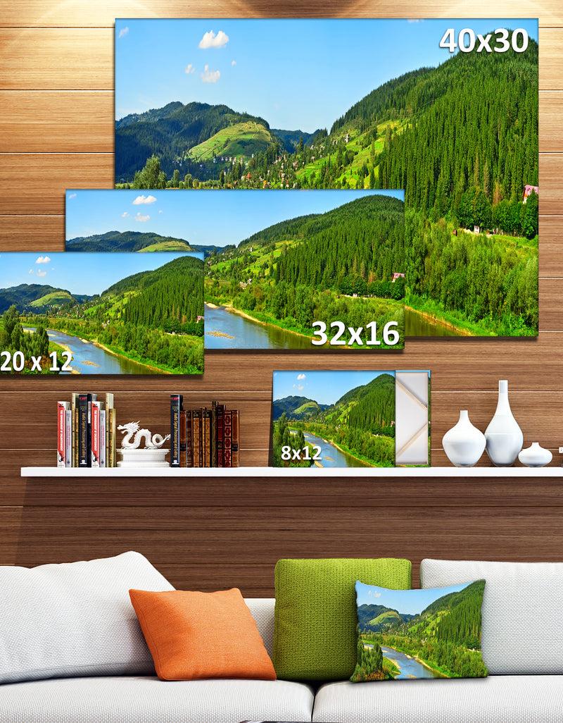 DesignQ Green Mountains And River - Landscape Wall Artwork