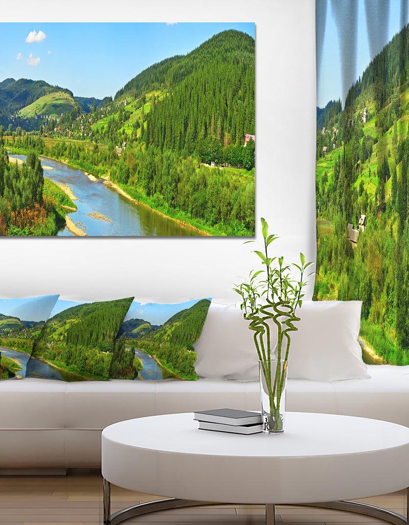 DesignQ Green Mountains and River - Landscape Wall Artwork