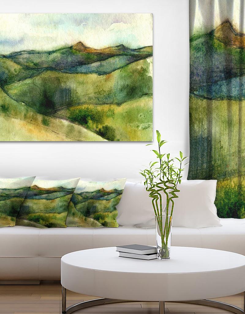 DesignQ Green Mountains Watercolor - Landscape Painting Canvas Print
