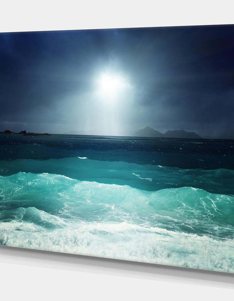 DesignQ Green Ocean Waves Under Dark Sky - Sea & Shore Photographic On Wrapped Canvas