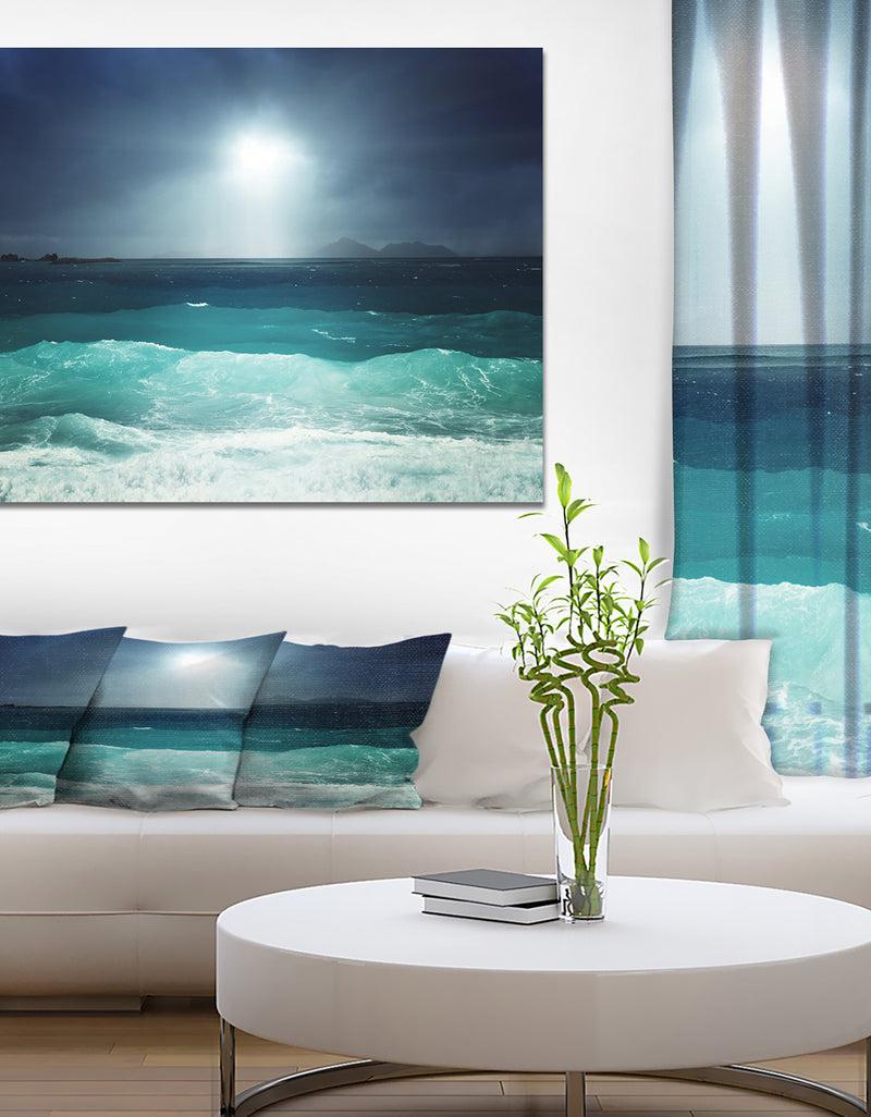 DesignQ Green Ocean Waves under Dark Sky - Sea & Shore Photographic on wrapped Canvas