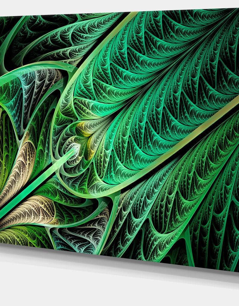 DesignQ Green On Black Fractal Stained Glass - Abstract Wall Art Canvas