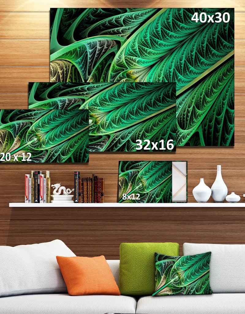 DesignQ Green On Black Fractal Stained Glass - Abstract Wall Art Canvas
