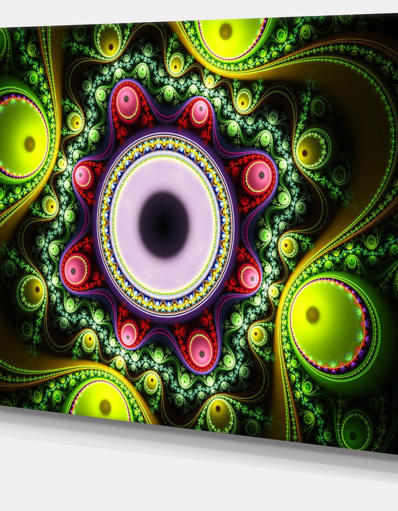 DesignQ Green On Black Pattern With Circles - Large Wall Art On Canvas