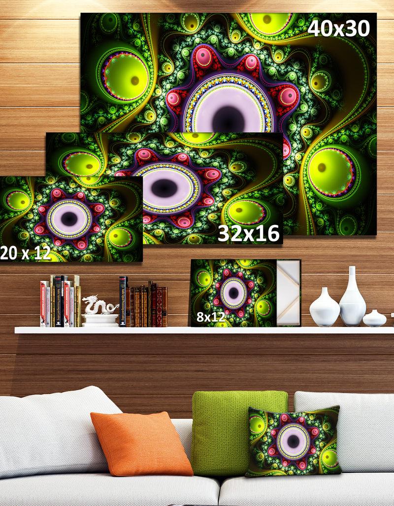 DesignQ Green On Black Pattern With Circles - Large Wall Art On Canvas
