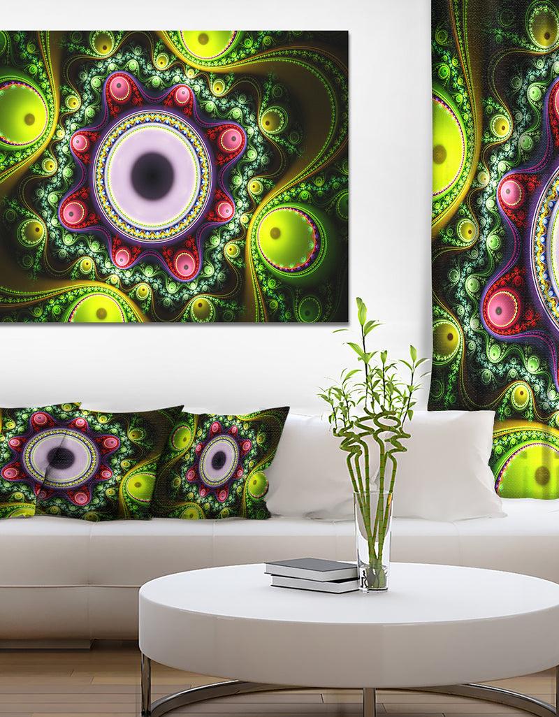 DesignQ Green on Black Pattern with Circles - Large Wall Art on Canvas