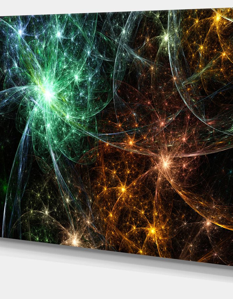 DesignQ Green Orange Colorful Fireworks'Extra Large Abstract Canvas Art Print