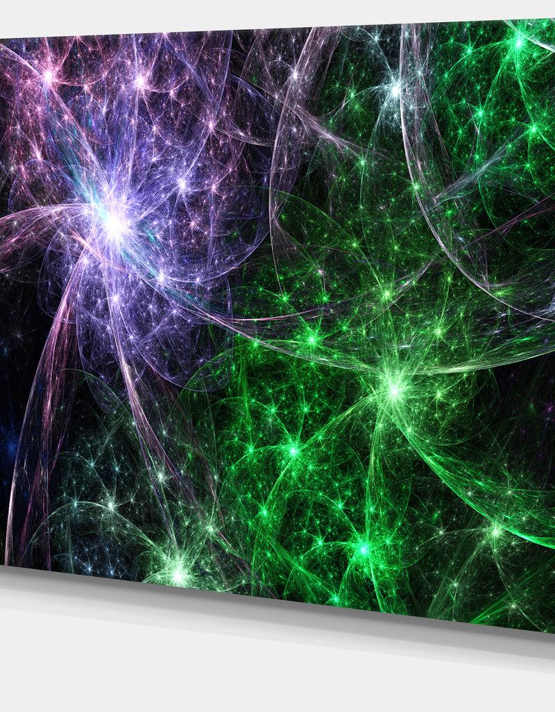 DesignQ Green Purple Colorful Fireworks - Extra Large Abstract Canvas Art Print