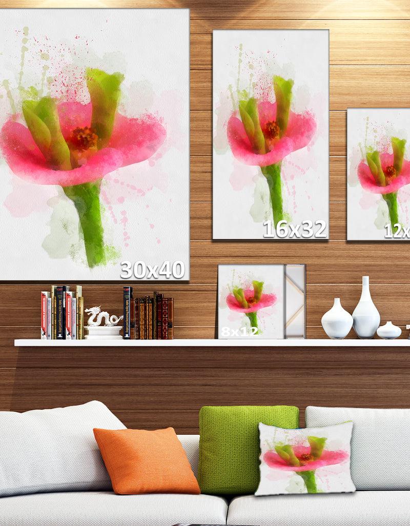 DesignQ Green Red Flower Sketch Watercolor - Modern Floral Canvas Wall Art