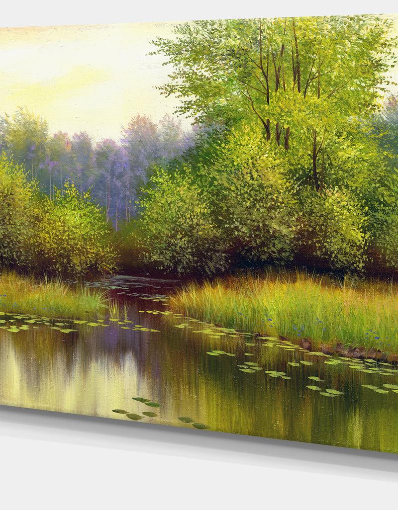 DesignQ Green Summer With River - Landscape Canvas Print