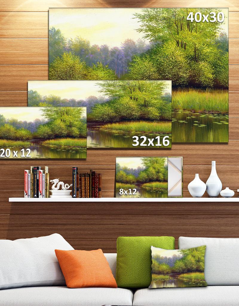 DesignQ Green Summer With River - Landscape Canvas Print
