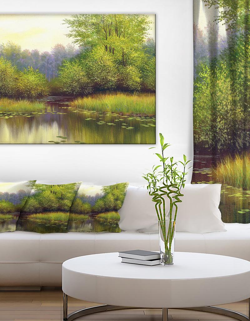 DesignQ Green Summer with River - Landscape Canvas Print