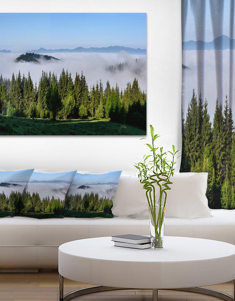 DesignQ Green Trees and Fog Over Mountains - Landscape Art Print Canvas