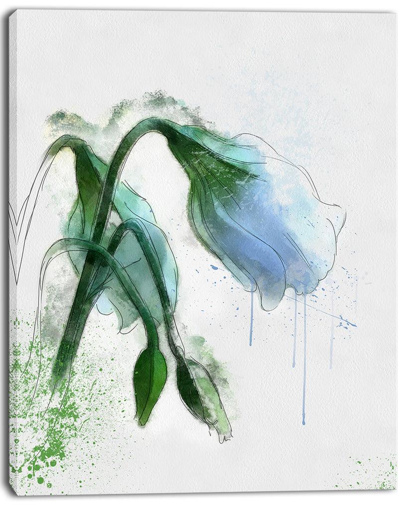 DesignQ Green Tulip Sketch Watercolor - Modern Floral Canvas Wall Art