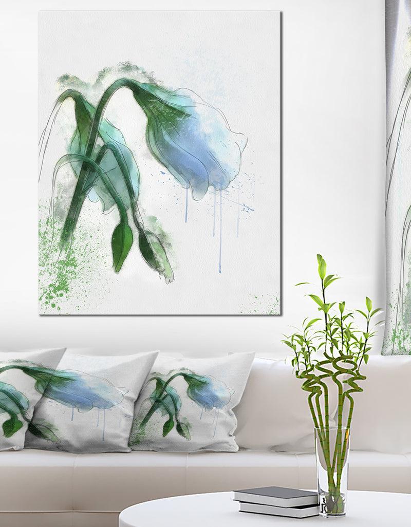 DesignQ Green Tulip Sketch Watercolor - Modern Floral Canvas Wall Art