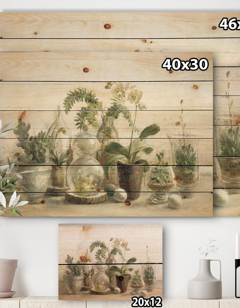 DesignQ Greenhouse Orchids - Floral Cottage Print On Natural Pine Wood
