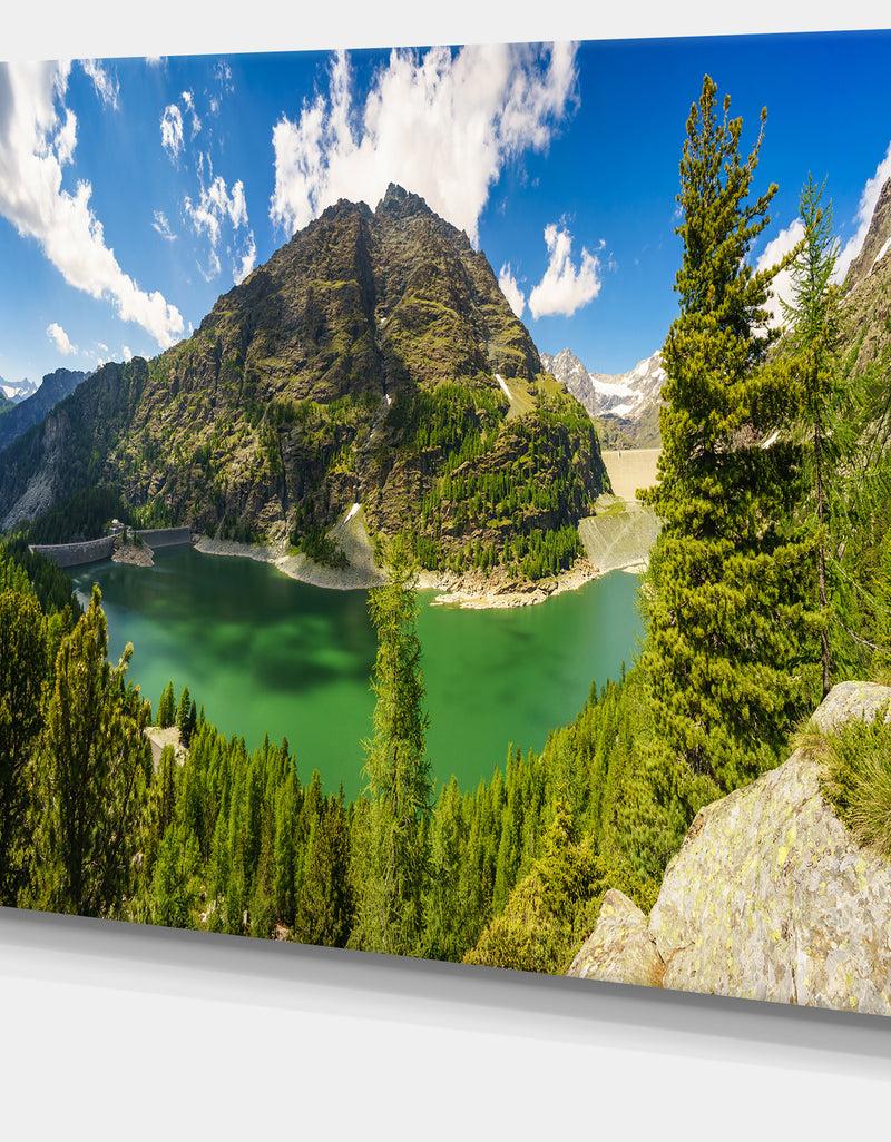 DesignQ Greeny Alpine Reservoir - Extra Large Landscape Canvas Art Print