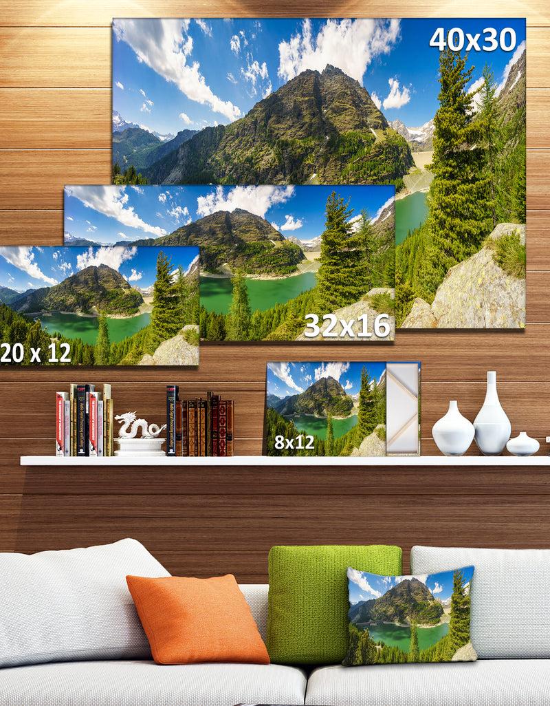 DesignQ Greeny Alpine Reservoir - Extra Large Landscape Canvas Art Print