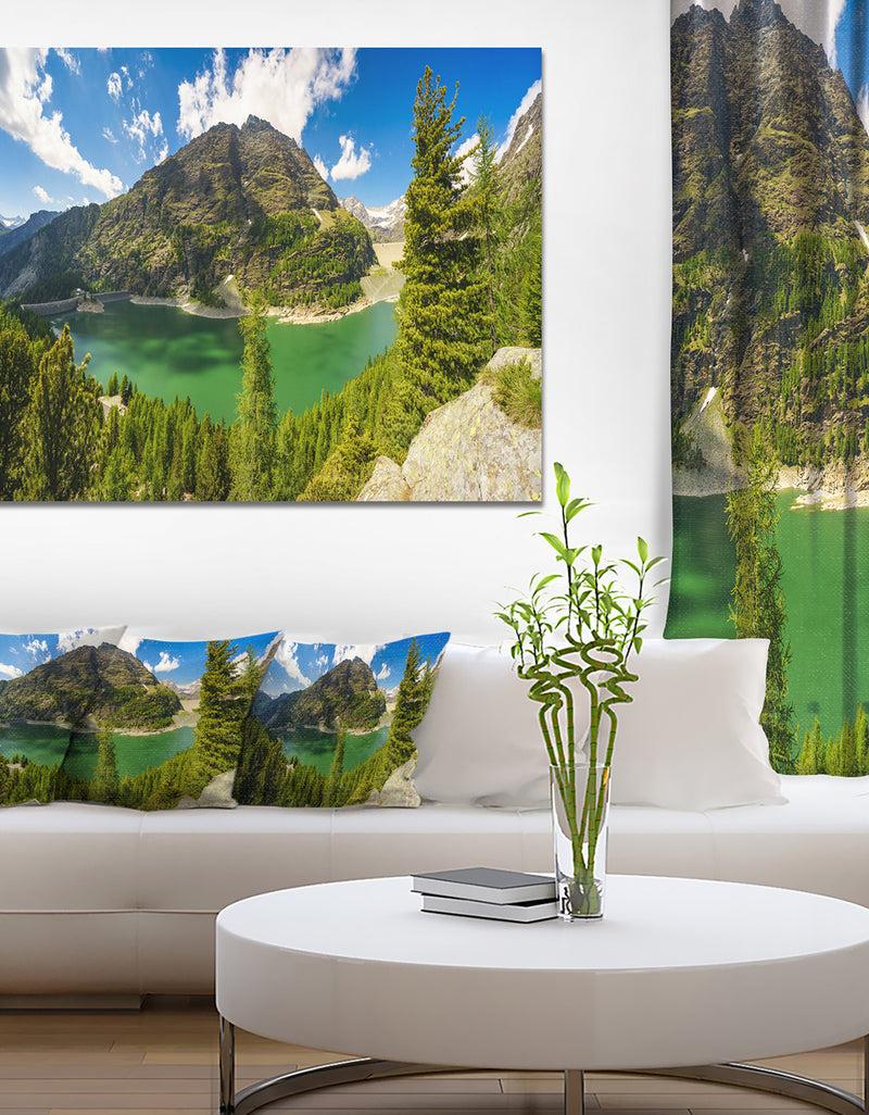 DesignQ Greeny Alpine Reservoir - Extra Large Landscape Canvas Art Print