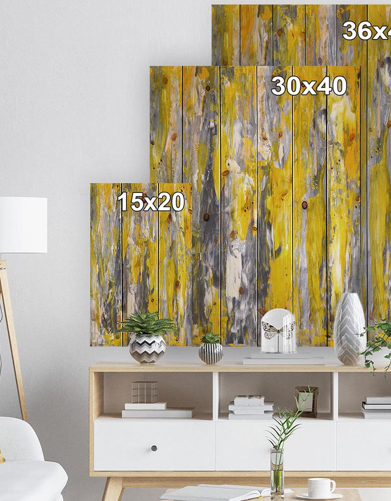 DesignQ Grey And Yellow Abstract Pattern - Abstract Print On Natural Pine Wood