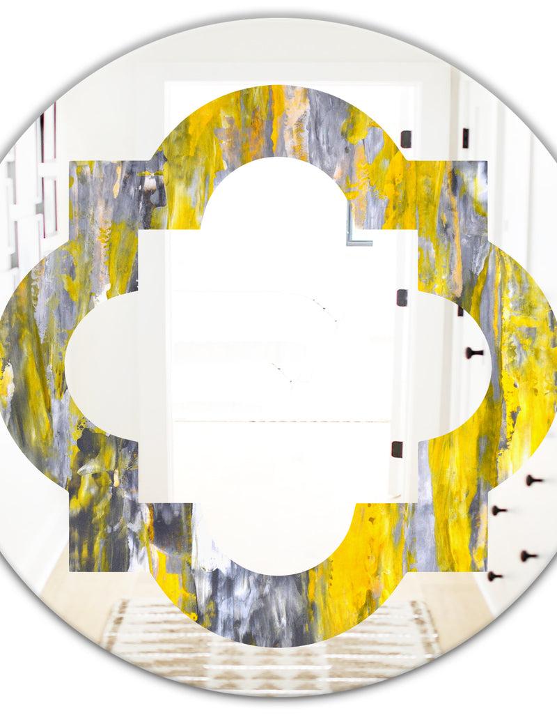 DesignQ Grey And Yellow Abstract Pattern - Modern Round Or Oval Wall Mirror - Quatrefoil