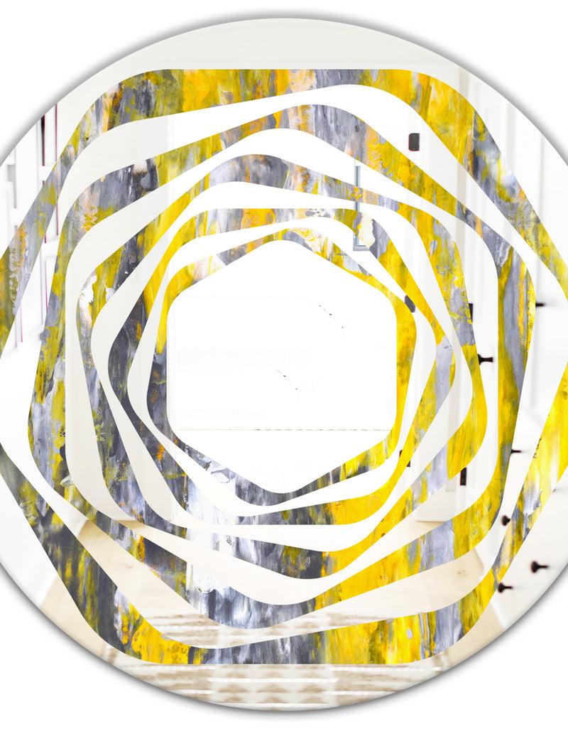 DesignQ Grey And Yellow Abstract Pattern - Modern Round Or Oval Wall Mirror - Whirl