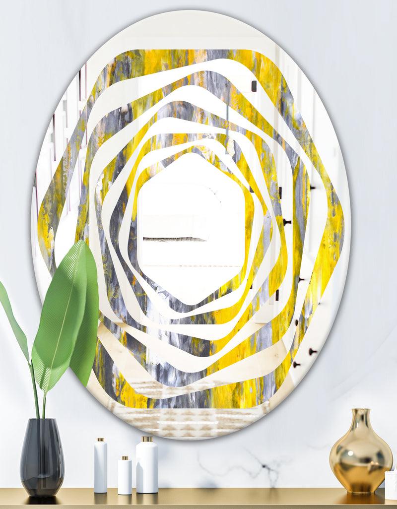 DesignQ Grey And Yellow Abstract Pattern - Modern Round Or Oval Wall Mirror - Whirl