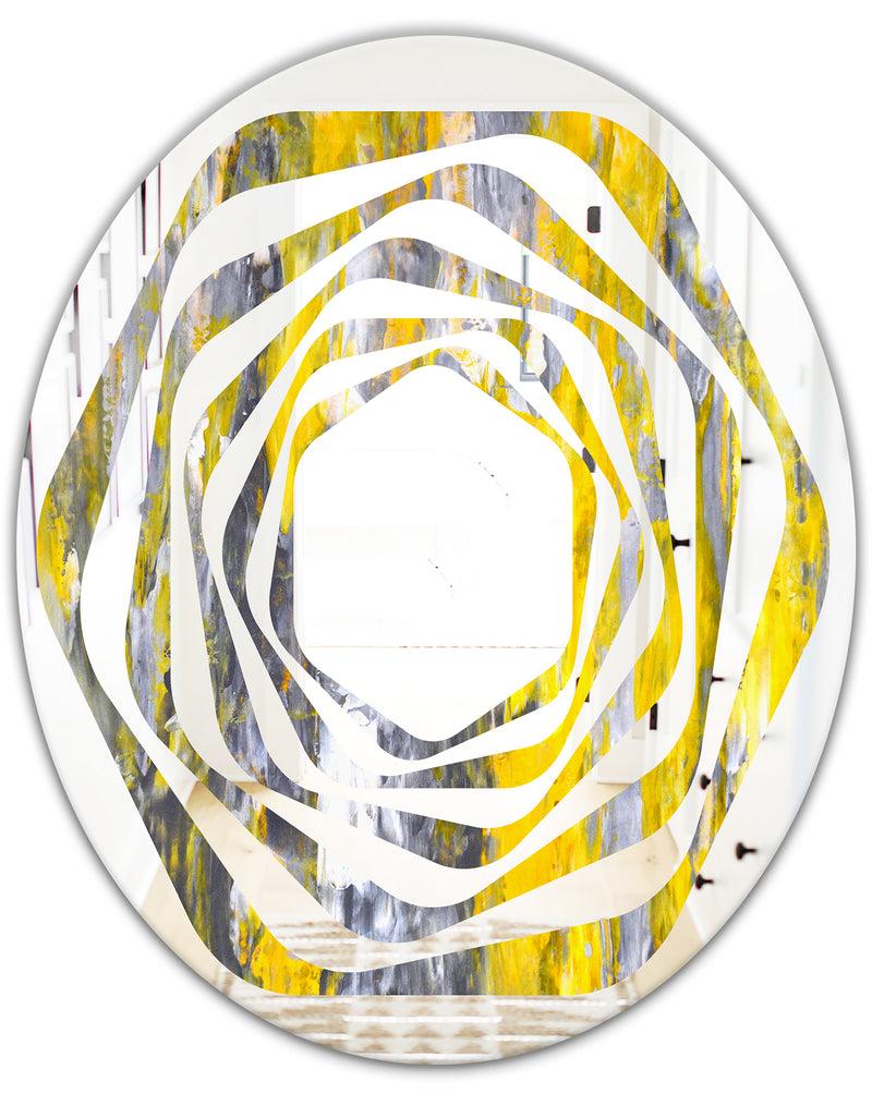 DesignQ Grey And Yellow Abstract Pattern - Modern Round Or Oval Wall Mirror - Whirl