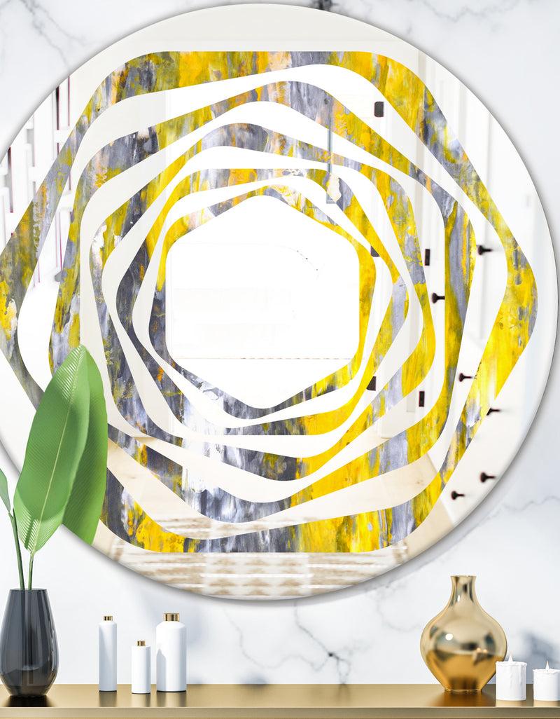 DesignQ Grey and Yellow Abstract Pattern - Modern Round or Oval Wall Mirror - Whirl