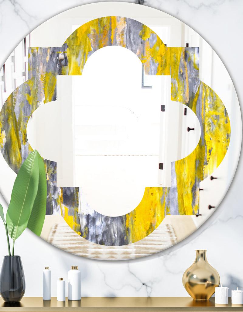 DesignQ Grey and Yellow Abstract Pattern - Modern Round or Oval Wall Mirror - Quatrefoil