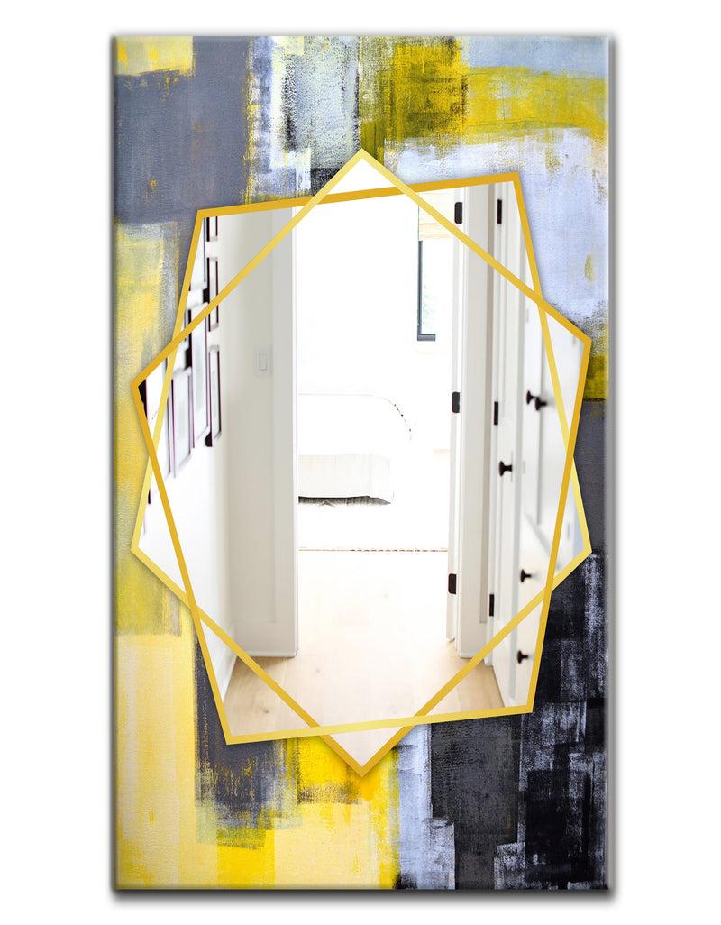 DesignQ Grey And Yellow Blur Abstract - Modern Mirror - Frameless Wall Mirror