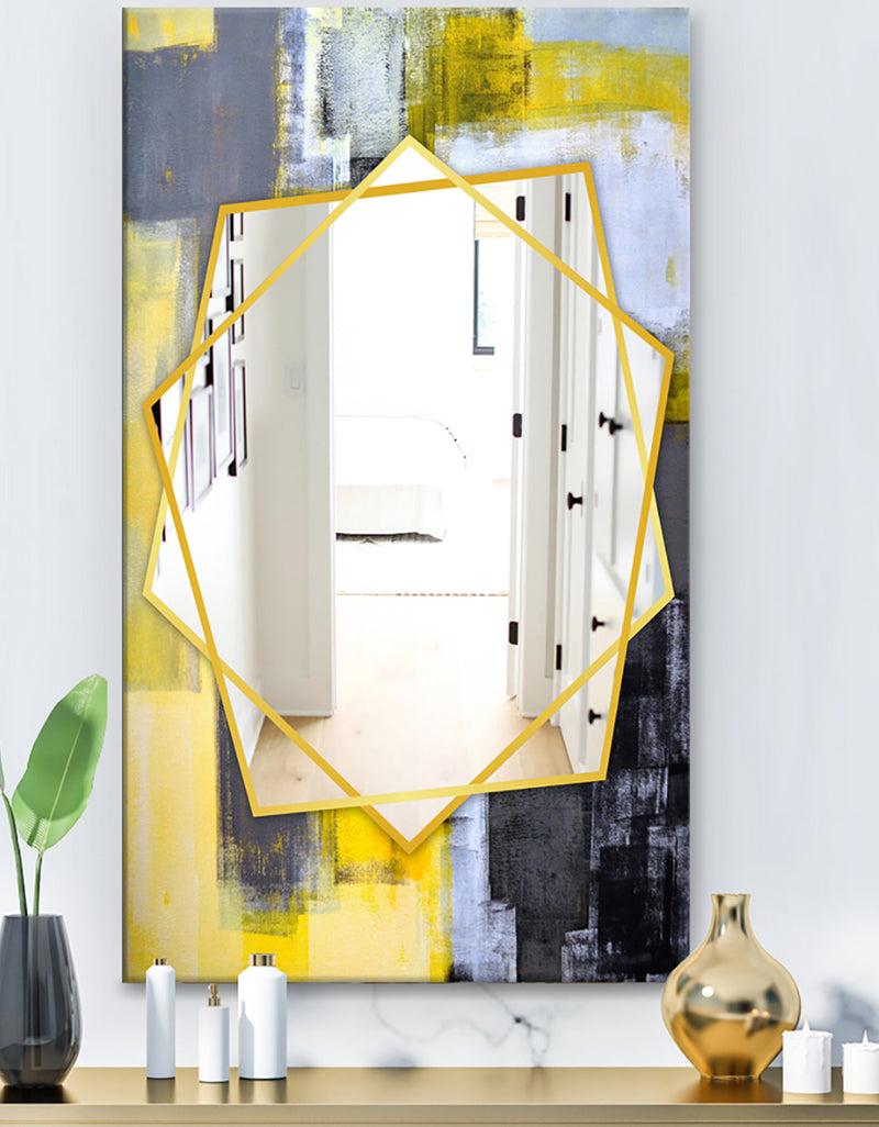 DesignQ Grey and Yellow Blur Abstract - Modern Mirror - Frameless Wall Mirror